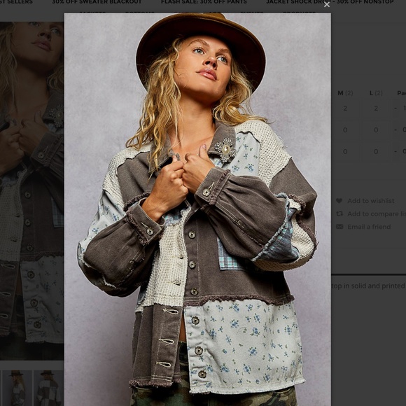 POL “Ana 2 “ POL Printed and Twill  Fabric Mixed Jacket Shacket - Picture 2 of 5